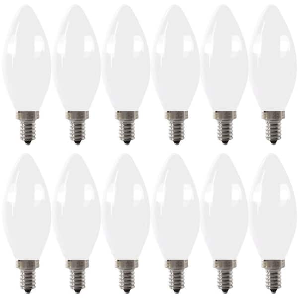Feit Electric 40-Watt Equivalent B10 E12 Candelabra Dimmable Filament CEC Frosted Glass Chandelier LED Light Bulb, Daylight (12-Pack)