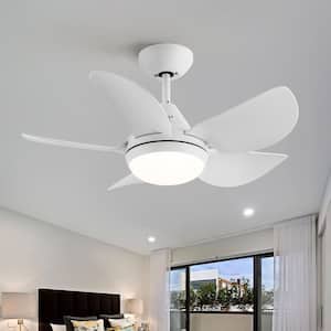 Modern 30 in. Indoor Integrated LED Ceiling Fan in White with Remote Control