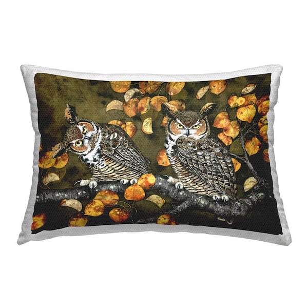 Inquisitor Owls Autumn Branch Orange Rectangular Outdoor Throw Pillow