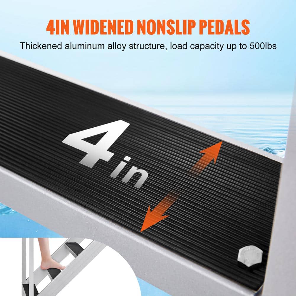 Adjustable Height Aluminum Dock Ladder with Dual Handrails and Nonslip Steps