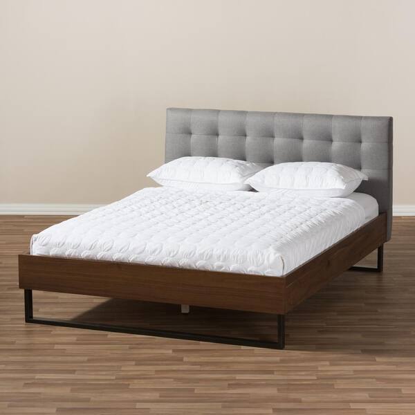 Baxton Studio Mitchell Gray Fabric Upholstered Queen Platform Bed