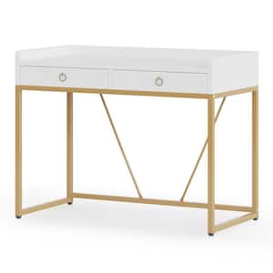 Turrella 43.3 in. White Standard Rectangle Wood Console Table with for 2-Drawers and Handles for Bedroom Console Table