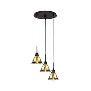 Albany 60-Watt 14.5 in. 3-Light Espresso Cord Pendant Light Zion Art Glass Shade