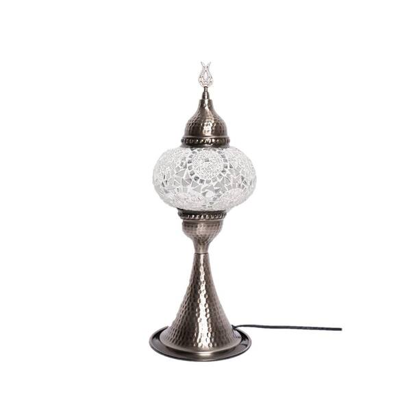 16 in. Brass Color Table Lamp in White Handmade Elite Separated Circles Mosaic Glass with Metal