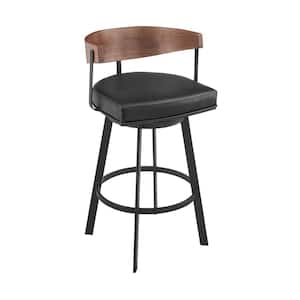 Lacey 30 in. Vintage Black Metal Bar Stool with Faux Leather Seat