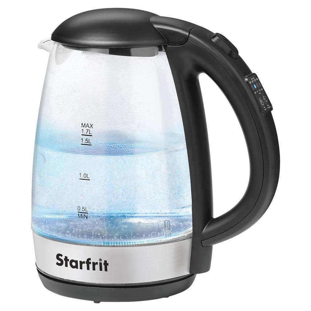 Starfrit 1.7-Liter Black Glass Electric Kettle with Temperature Control