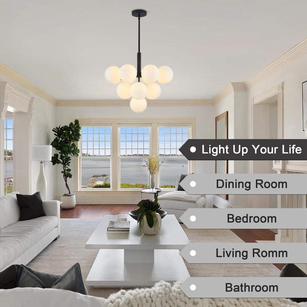 13-Light Black Contemporary Glass Ball Ceiling Chandeliers Pendant Light with Living Dining Room Bedroom