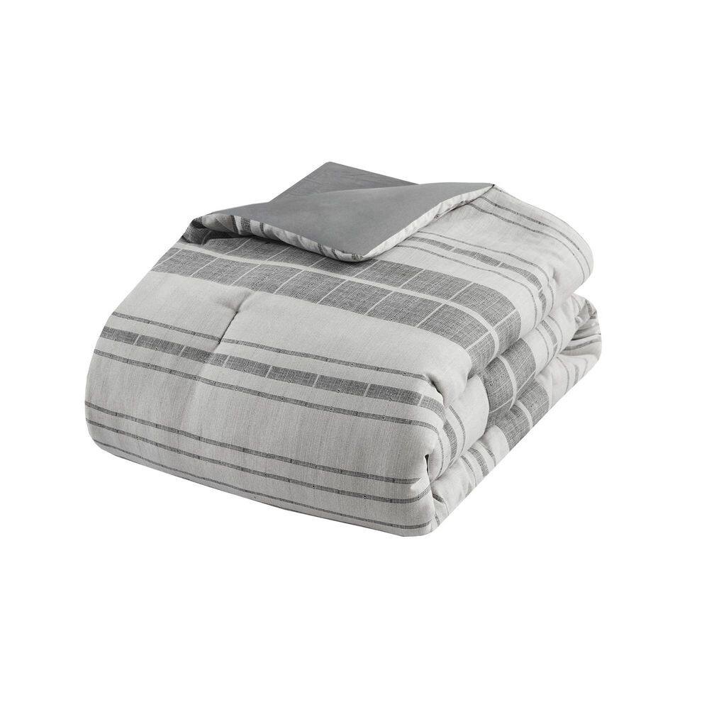 Full Gray Microfiber Striped Comforter Set with Throw Pillow