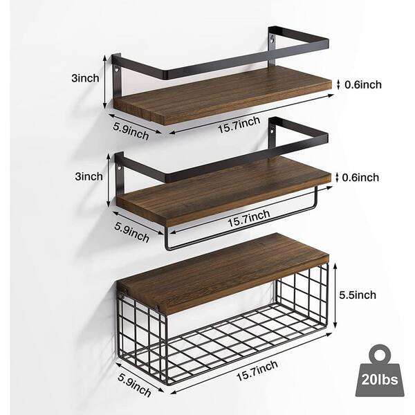 15.7 in. W x 5.9 in. D Dark Brown Wood Wall Floating Shelves, Farmhouse  Wall Decor Decorative Wall Shelf PUQ4C8 - The Home Depot