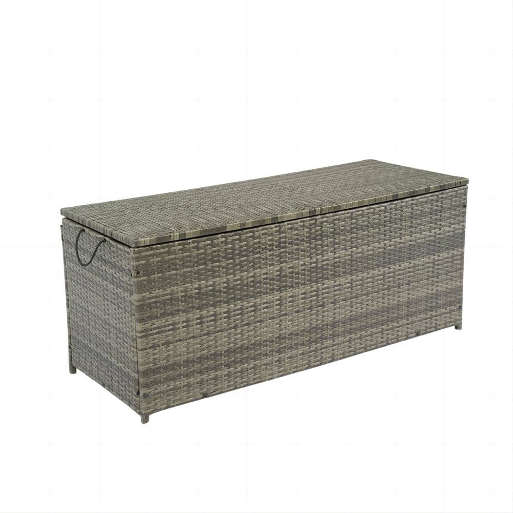 113 Gal. Towel Grey Wicker Patio Deck Boxes with Lid