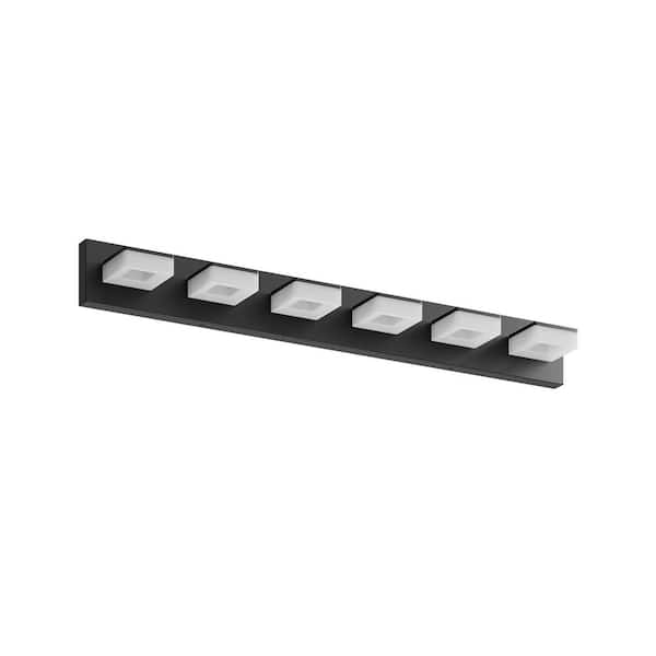 39 in. W 6-Light Matte Black LED Vanity Light Fixture for Bathroom, Dimmable Wall Mounted Lighting Over Mirror