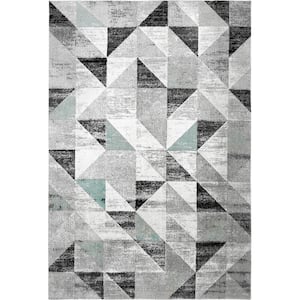 Patio Sofia Holly Gray/Blue 8 ft. x 10 ft. Geometric Indoor/Outdoor Area Rug