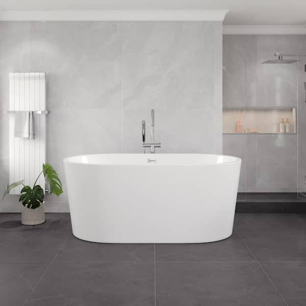 Eviva Aura 55 in. x 28.7 in. Acrylic Soaking Freestanding Bathtub with Center Drain in White