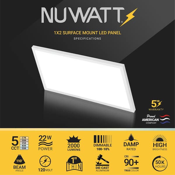 1 ft. x 2 ft. White Surface Mount Panel Integrated LED 22-Watt Dimmable 5CCT Selectable 2700K-5000K (4-Pack)
