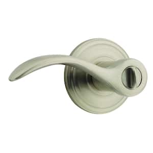 Pembroke Satin Nickel Privacy Bed/Bath Door Handle with Microban Antimicrobial Technology and Lock