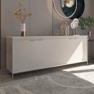 White MDF 4-Door 81.5 in. Modern Buffet Sideboard Dining Table with Stainless Steel Brushed Gold Legs