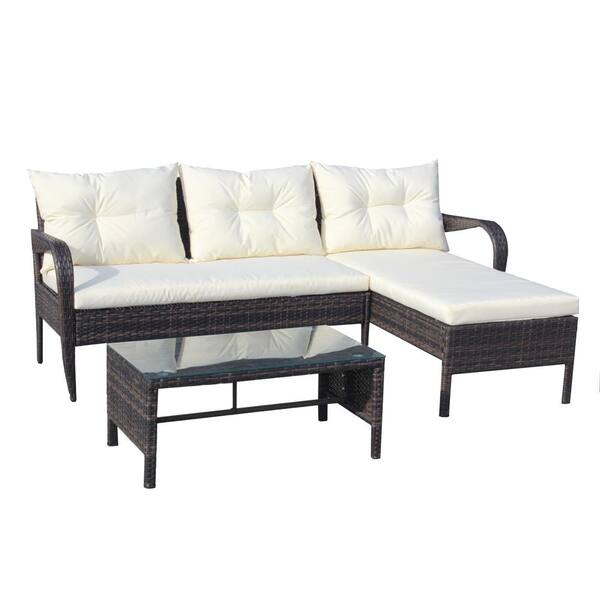 URTR 3-Piece PE Wicker Patio Conversation Set Outdoor Furniture Set L ...