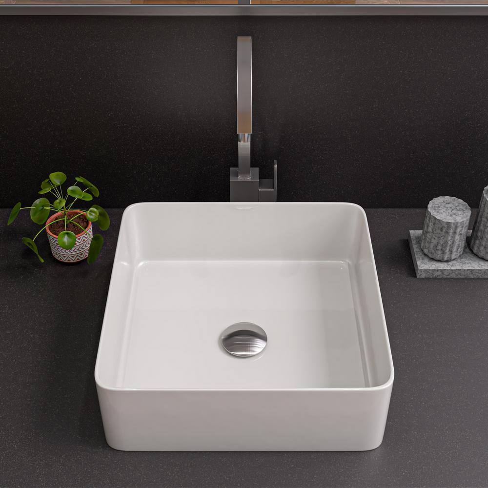White Square Ceramic Above-Counter Bathroom Sink 15.13"
