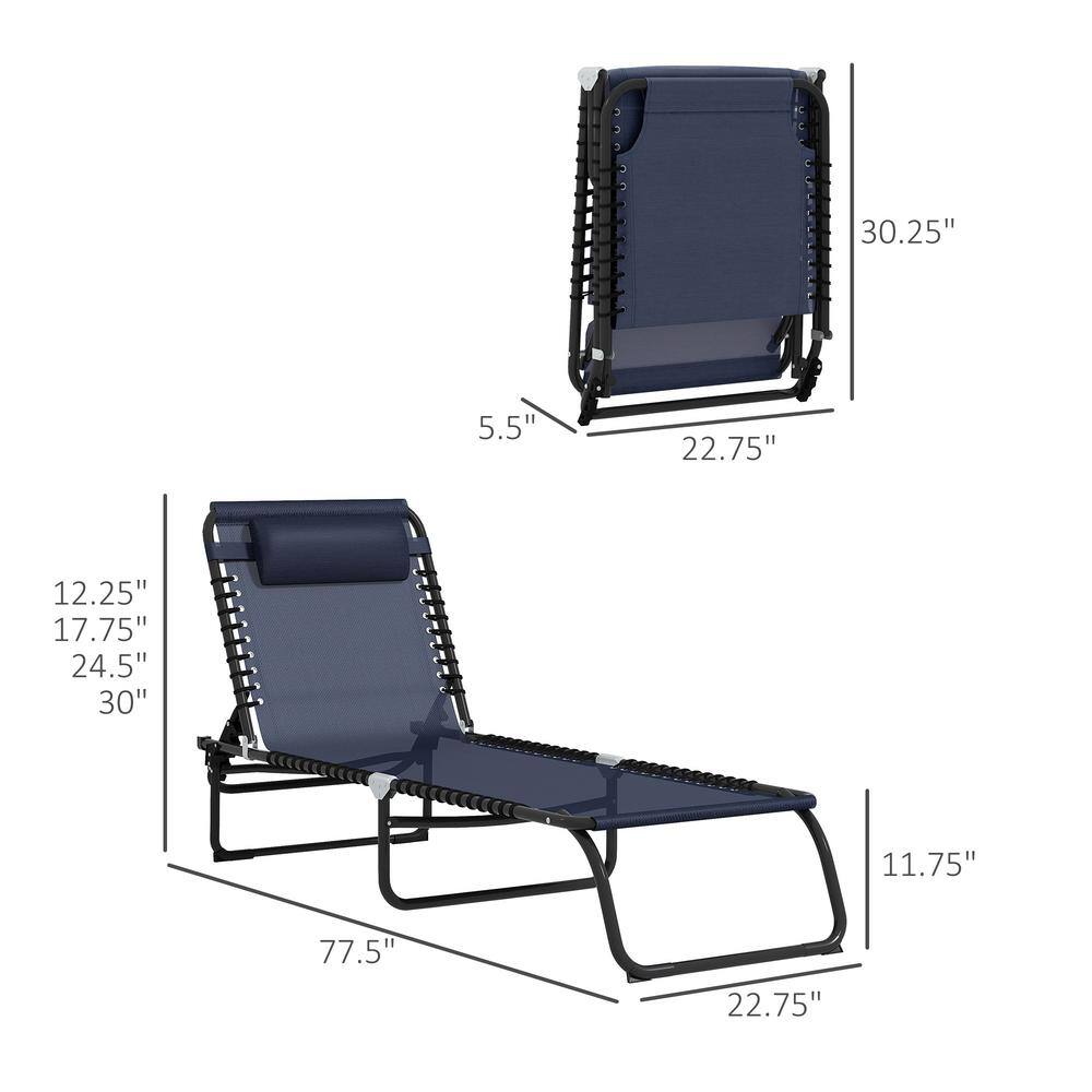 Dark Blue Folding Chaise Lounge Set with Mesh and Steel Frame