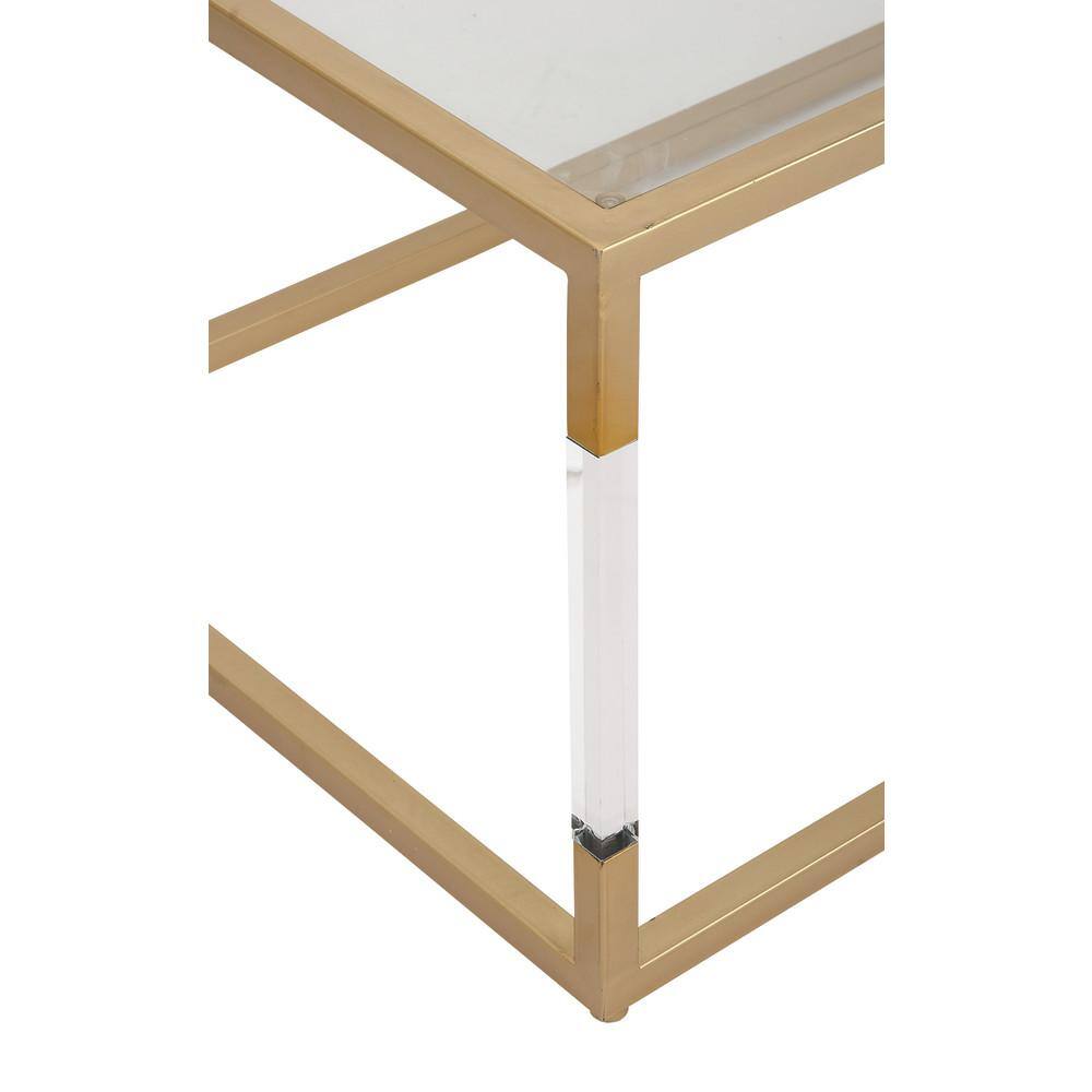 Elegant Gold and Clear Rectangular Outdoor Coffee Table with Acrylic Legs