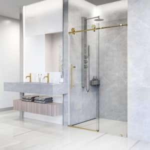 Elan Hart 56 to 60 in. W x 76 in. H Sliding Frameless Shower Door in Matte Brushed Gold with 3/8 in. (10mm) Clear Glass