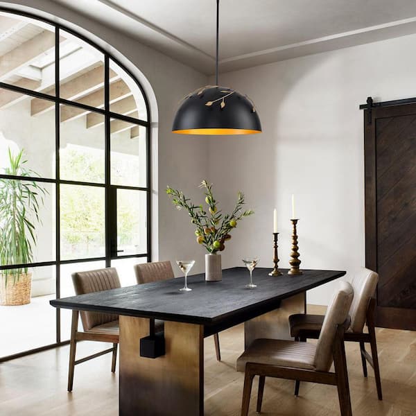 モダンペンダントライト ブラック ウッド MENCOLULU 20 in. 3-Light Industrial Black Dome Pendant Light with