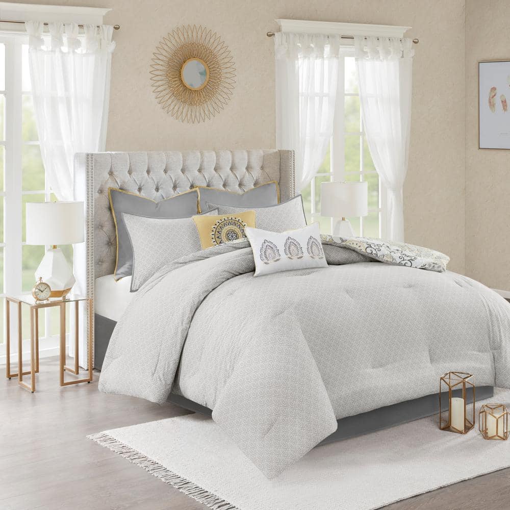 Isla Queen Blue Cotton Reversible 8-Piece Bedspread Set
