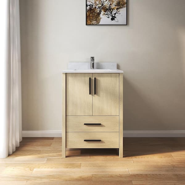24 in. W x 22 in. D x 34 in. H Single Sink Freestanding Bath Vanity in Oak with White Carrara Cultured Marble Top