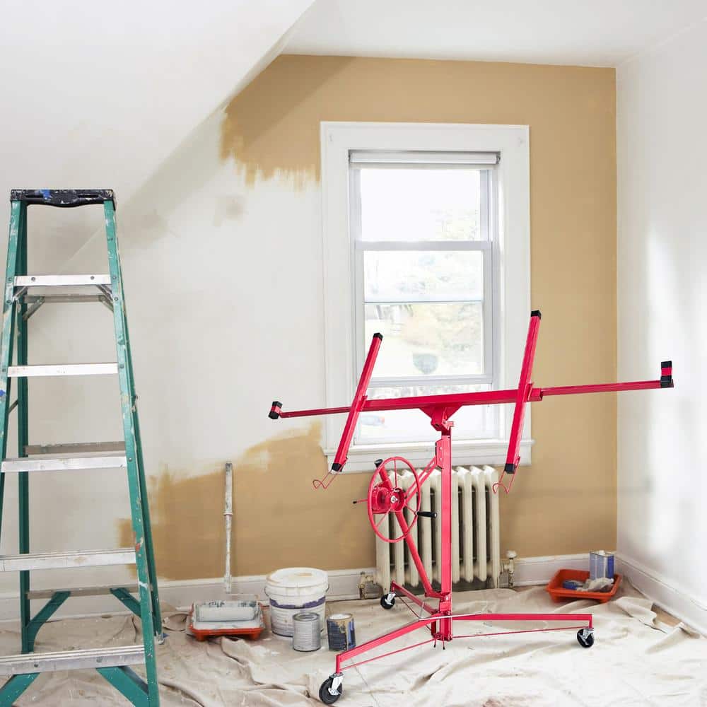 Red Heavy Duty Steel Drywall Panel Hoist with Rolling Casters