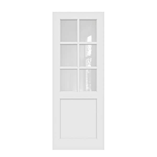 30 in. x 80 in. Modern 6 Lite Frosted Glass White Solid Core Wood MDF Primed Standard Interior Door Slab