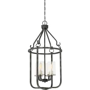 4-Light Iron Black/Brushed Nickel Accents Cage Pendant