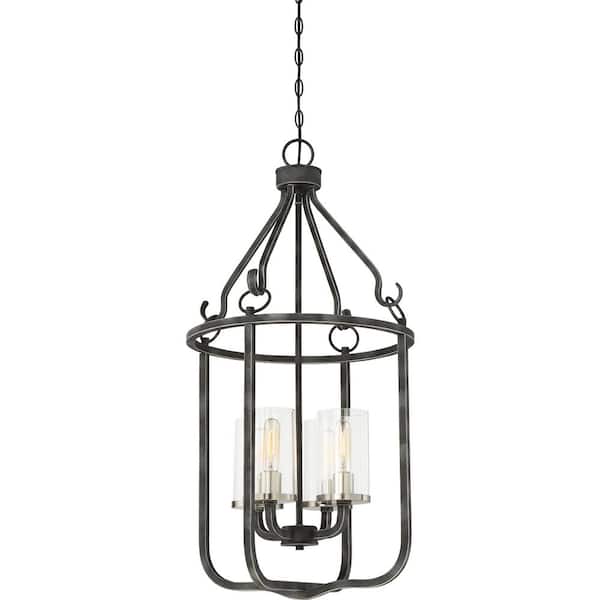 SATCO 4-Light Iron Black/Brushed Nickel Accents Cage Pendant