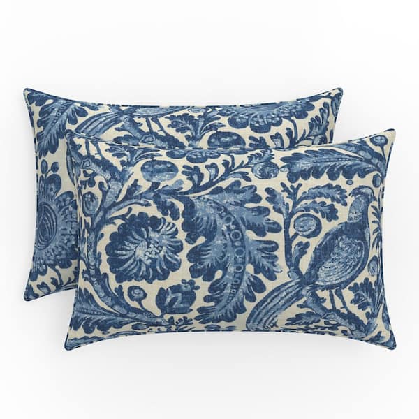 Pillow Perfect Floral 18.5 in W x 5 in H Outdoor Lumbar Throw Pillows 2-Count in Tucker Resist Indigo