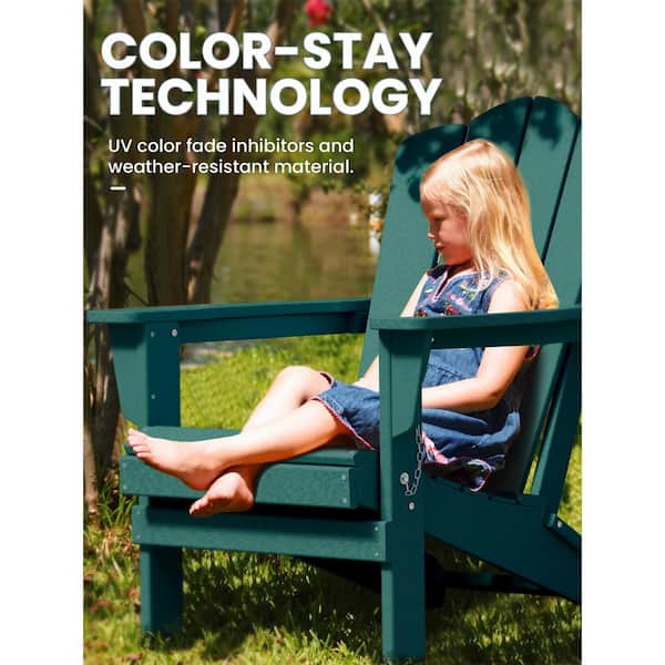 JEAREY Classic Folding HDPE Plastic Adirondack Chair in Green