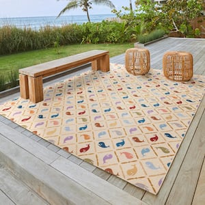 Fresco Kanoloa Multi-Colored 5 ft. x 7 ft. Whales Indoor/Outdoor Area Rug