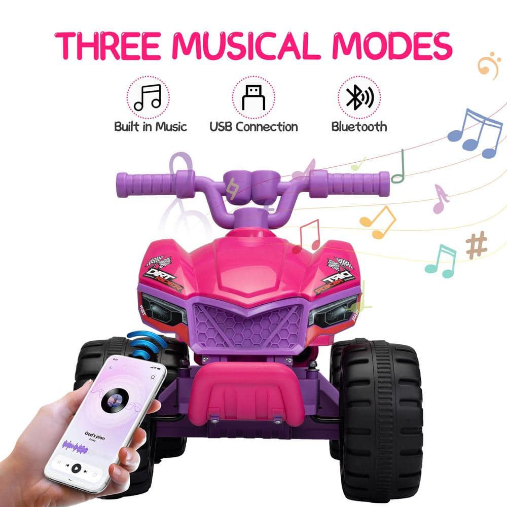 Pink 6V Kids Ride-On Quad with LED Lights and Music