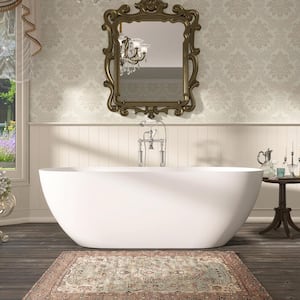 Norea 69 in. x 29 in. Solid Surface Stone Resin Flatbottom Freestanding Double Slipper Soaking Bathtub in Matte White