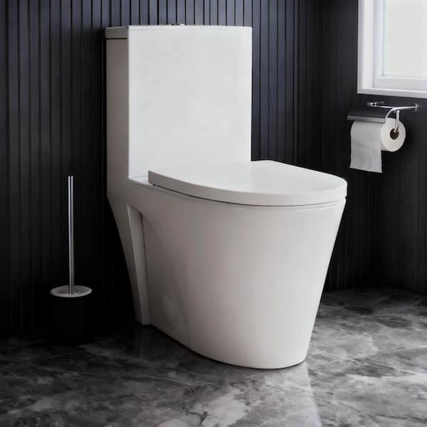 1-Piece 1.1/1.6 GPF Dual Flush Elongated Toilet in Glossy White