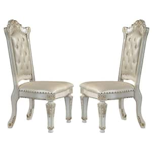 Pearl and Gold Faux Leather Tufted Back Dining Chair (Set of 2)