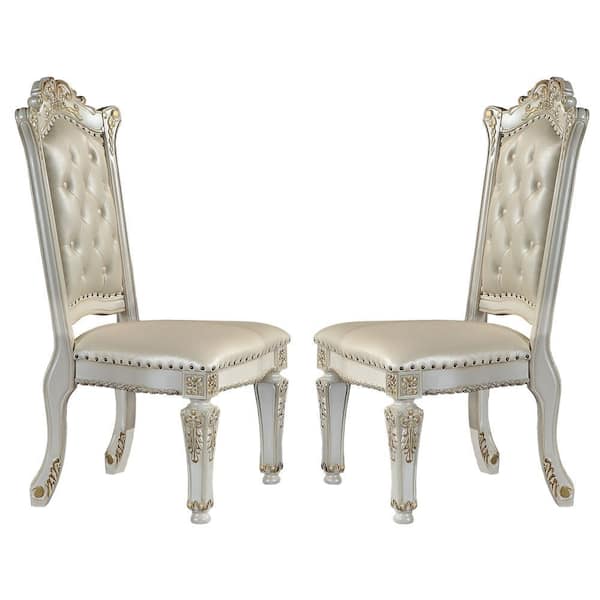 Pearl and Gold Faux Leather Tufted Back Dining Chair (Set of 2)