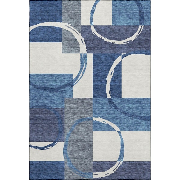 Mayfield Premium Machine Washable Abstract AMF943 Blue 8 ft. x 10 ft. Area Rug