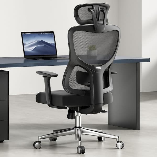 Mesh High Back Ergonomic Office Tesk Chair in Black with Adjustable Lumbar Support and Flip-up Armrests
