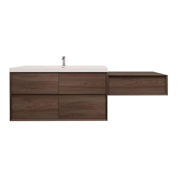 Kingdee 77 in. W x 20 in. D x 26 in. H Single Sink  and Side Table Counter Bath Vanity in Red Oak with White Acrylic Top