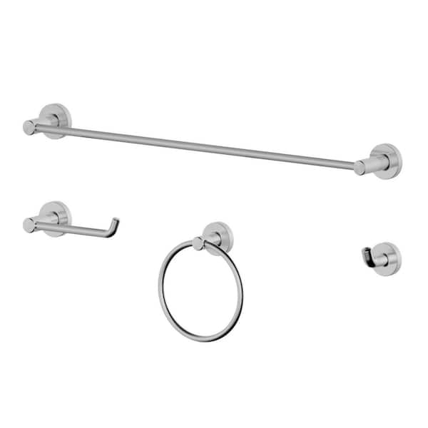 Kree 4-Piece Bath Hardware Set with 24 in. Towel Bar, Towel Ring, Toilet Paper Holder and Robe Hook in Brushed Nickel