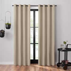 Ottoman Light Bronze Polyester Textured Solid 50 in. W x 63 in. L Grommet 100% Blackout Curtain (Single Panel)