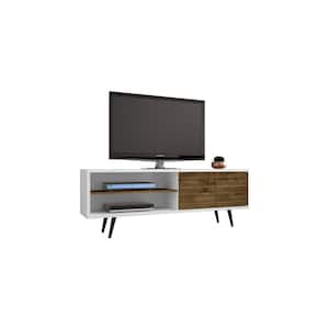Liberty 63 in. White and Rustic Brown Composite TV Stand Fits TVs Up to 50 in. with Storage Doors