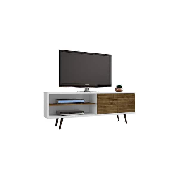 Manhattan Comfort Liberty 63 in. White and Rustic Brown Composite TV Stand Fits TVs Up to 50 in. with Storage Doors