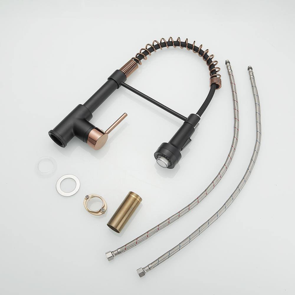 Matte Black and Rose Gold Pull Down Kitchen Faucet with LED Light
