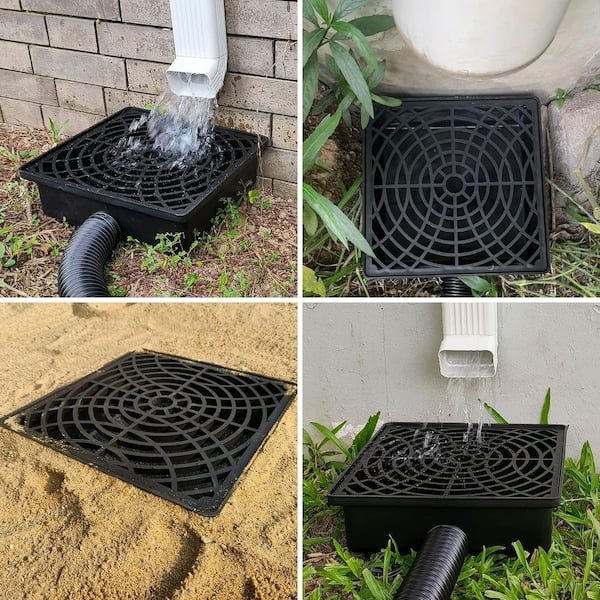 Angel Sar 12 in. x 12 in. Low Profile Catch Basin Drain Kit Downspout Extender, Pipe Stretched Length 16.4 ft.