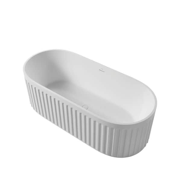 Whatseaso Latest Design 67 in. Stone Resin Solid Surface Flatbottom Freestanding Non-Whirlpool Soaking Bathtub in White